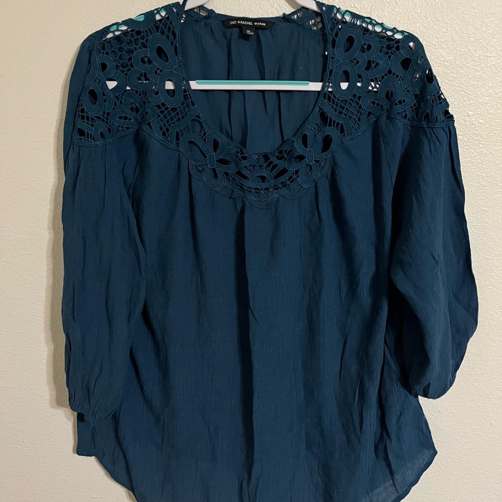 Zac & Rachel Blue Crochet Cut Out Top